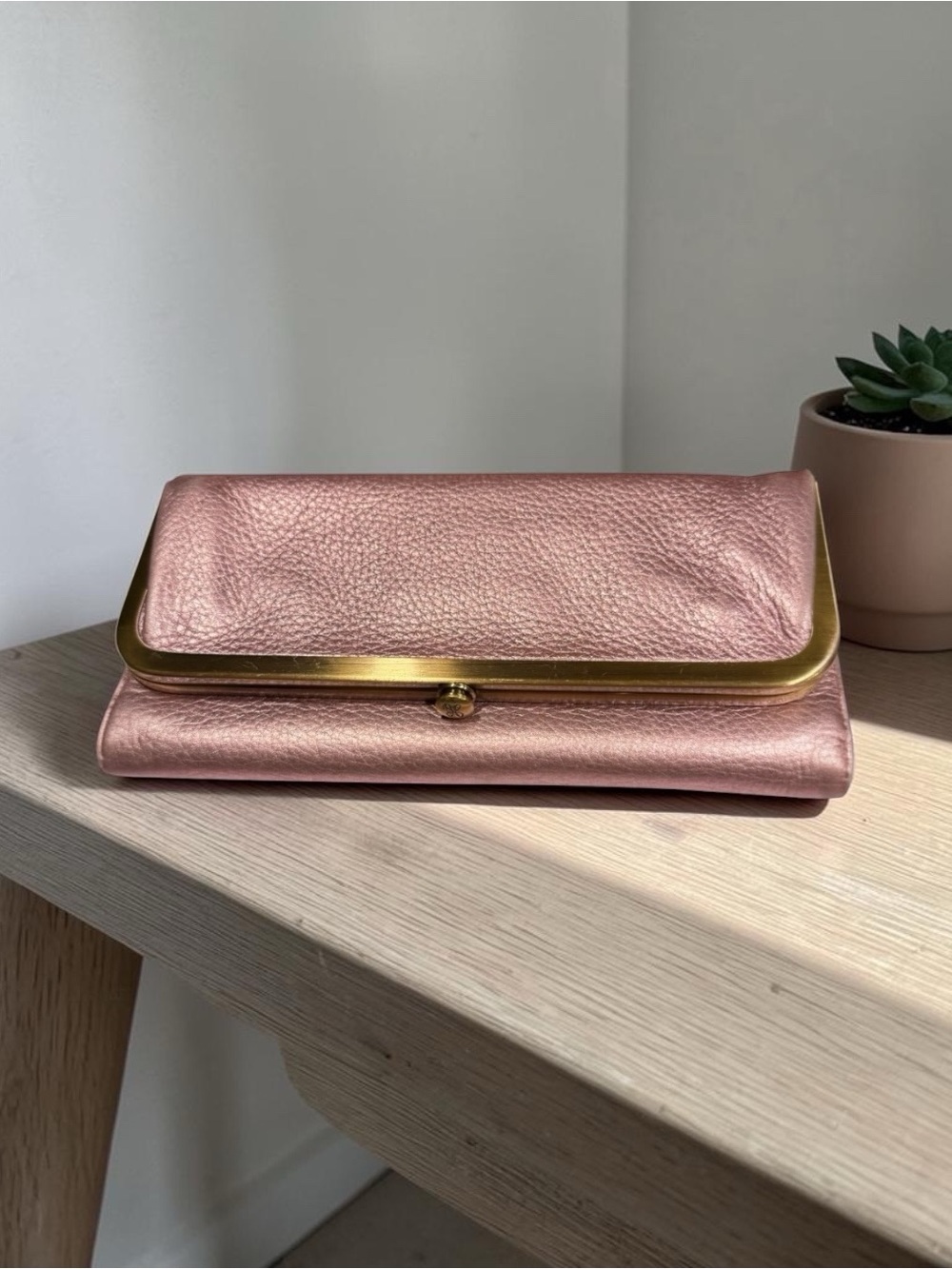 HOBO International Rachel Continental Long Wallet Pink  Metallic Leather
